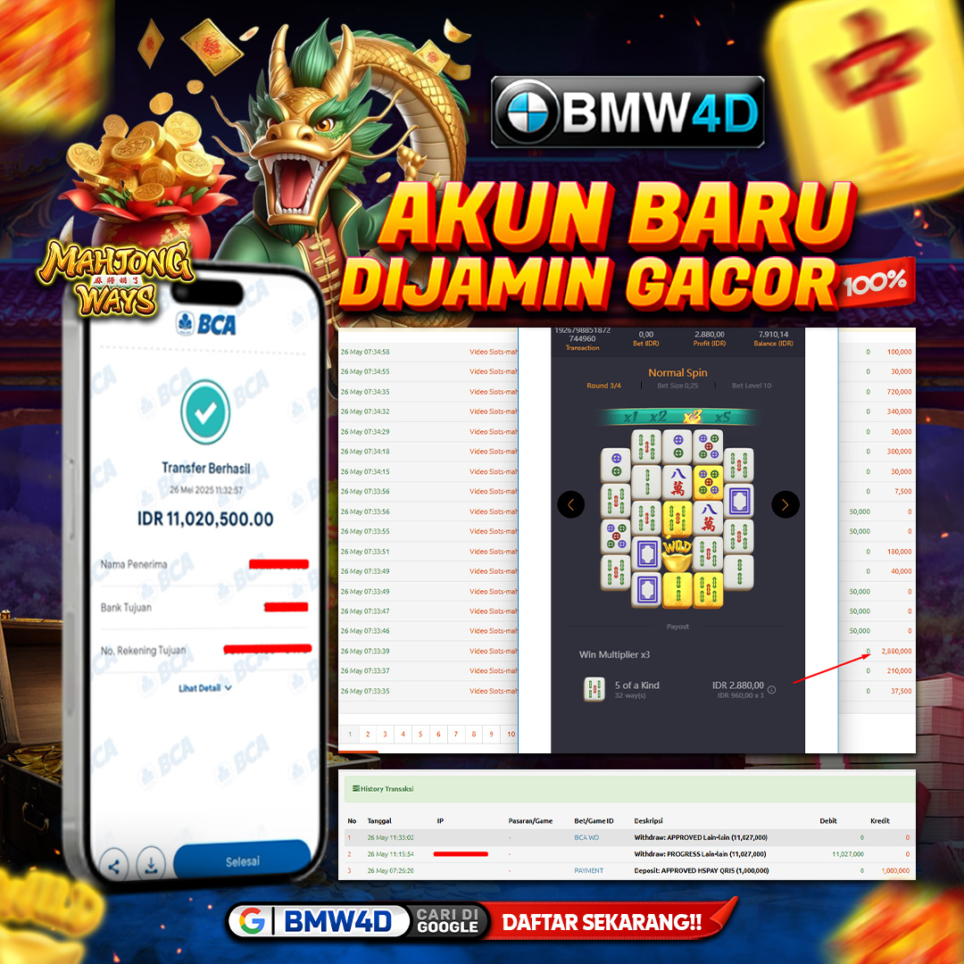 ID Opp**** Menang Rp 11 Juta dari Modal Rp 1 Juta di Mahjong Ways 2 BMW4D!